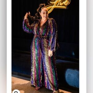 Eloquii Multicolor Stripe Sequin Jumpsuit